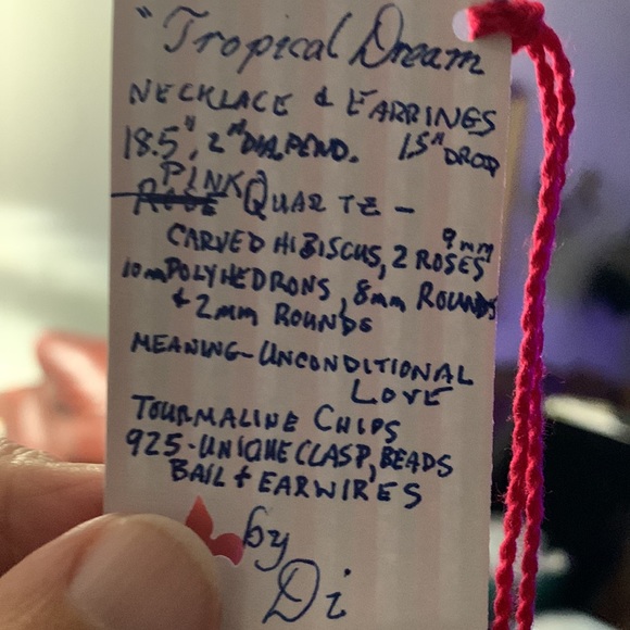 Handcrafted “Tropical Dreams” Pink Quartz Tourmaline & 925 Necklace & Earrings - Picture 5 of 14